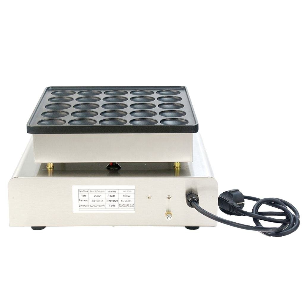 25 holes mini pancake waffle maker rear view with specification label