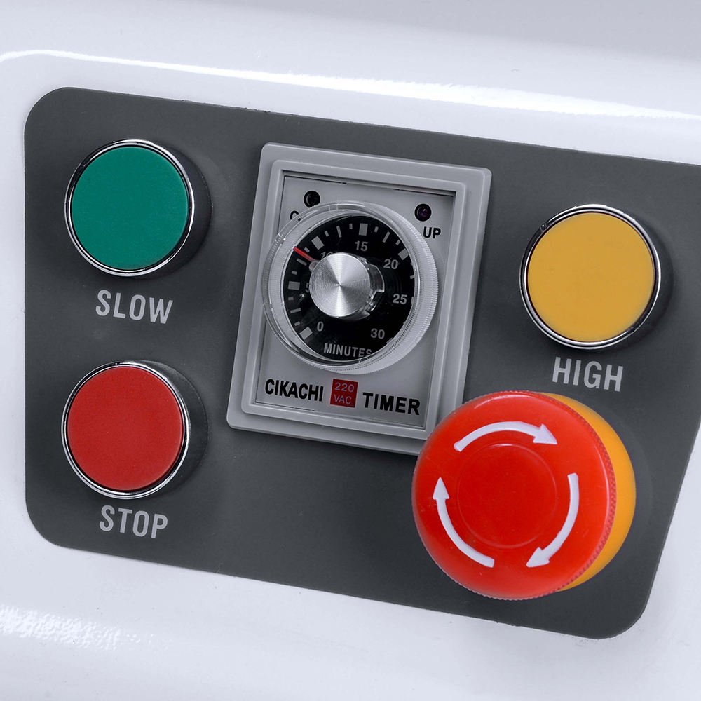 Slow, high, stop and timer control panel of the SM-10 spiral mixer