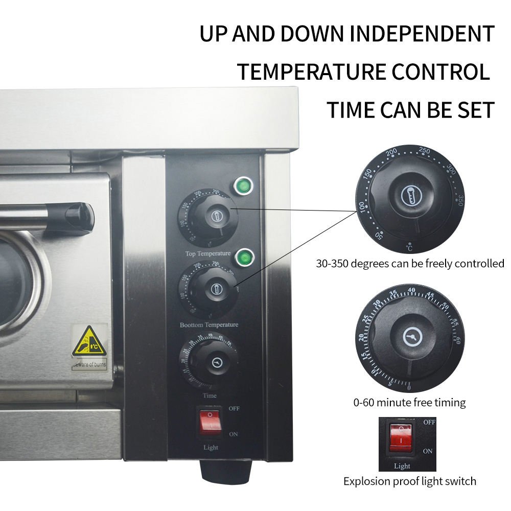 Pizza oven control panel with independent temperature and timer knobs