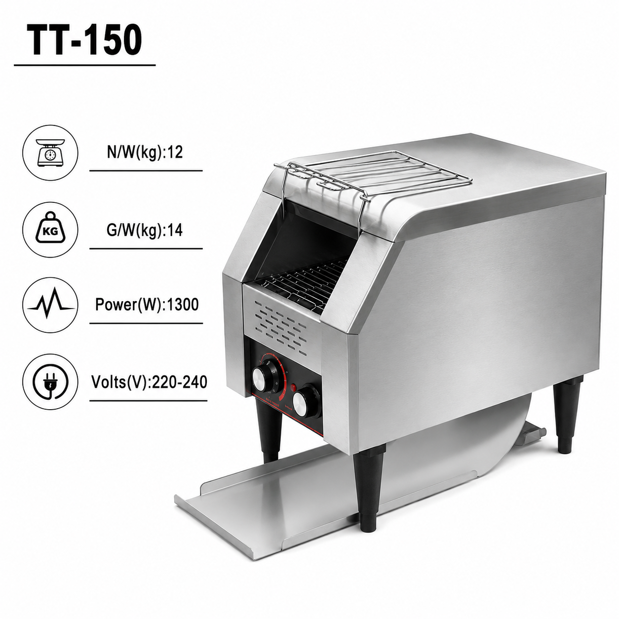 Temperature control and oil collector tray of the conveyor toaster