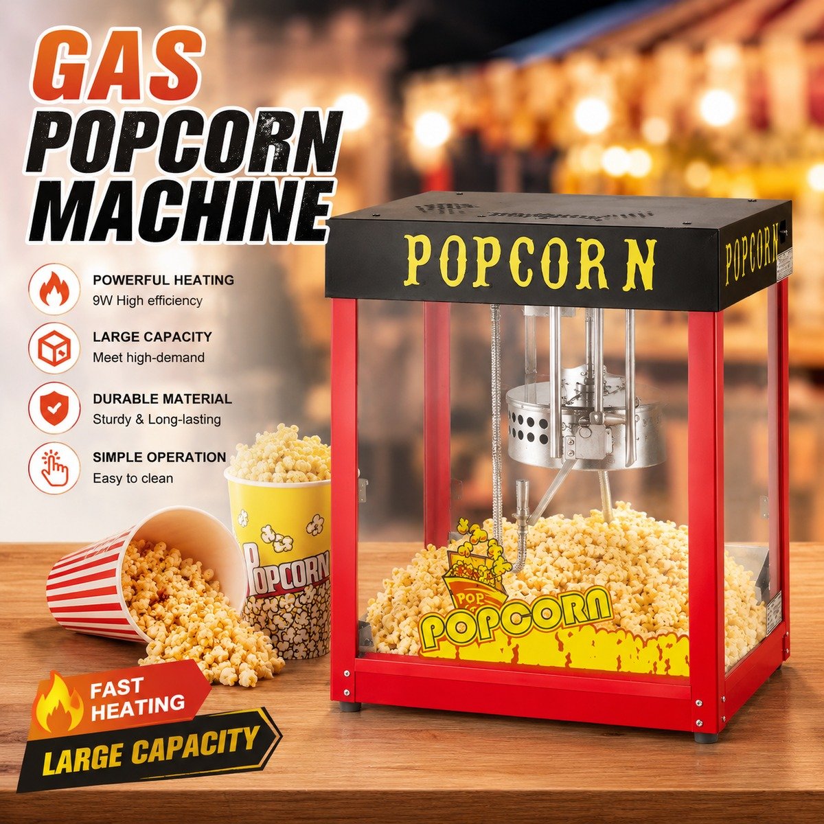 Gas Popcorn Vending Machine BW-6B, powerful heating features
