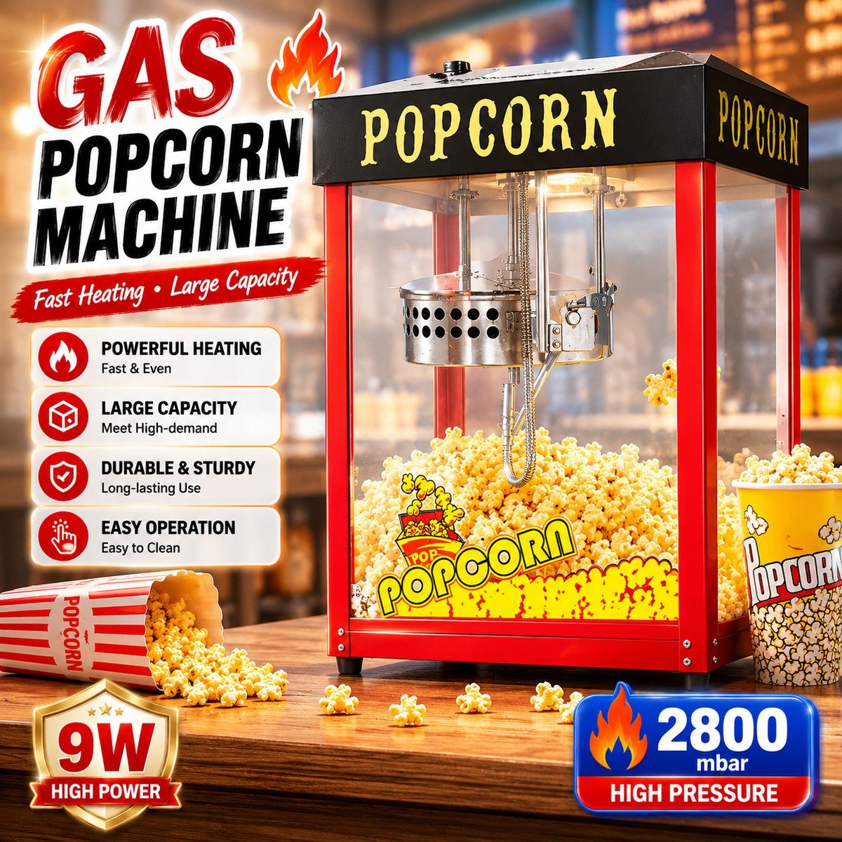 Gas Popcorn Vending Machine BW-6B, high-pressure heating badge