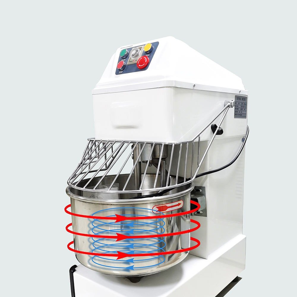 Diagram showing the spiral kneading action of the SM-20 mixer