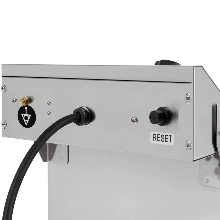 Rear panel of the fryer showing the reset switch and power cord